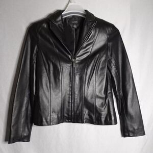 Alfani Jacket Womens Small Black Buttery Leather Full Zip Lined Waist Length